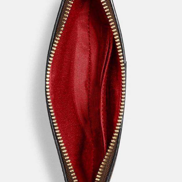 Coach Corner Zip Wristlet Wallet Brown / 1941 Red Signature Canvas Leather 58035 - Picture 3 of 3